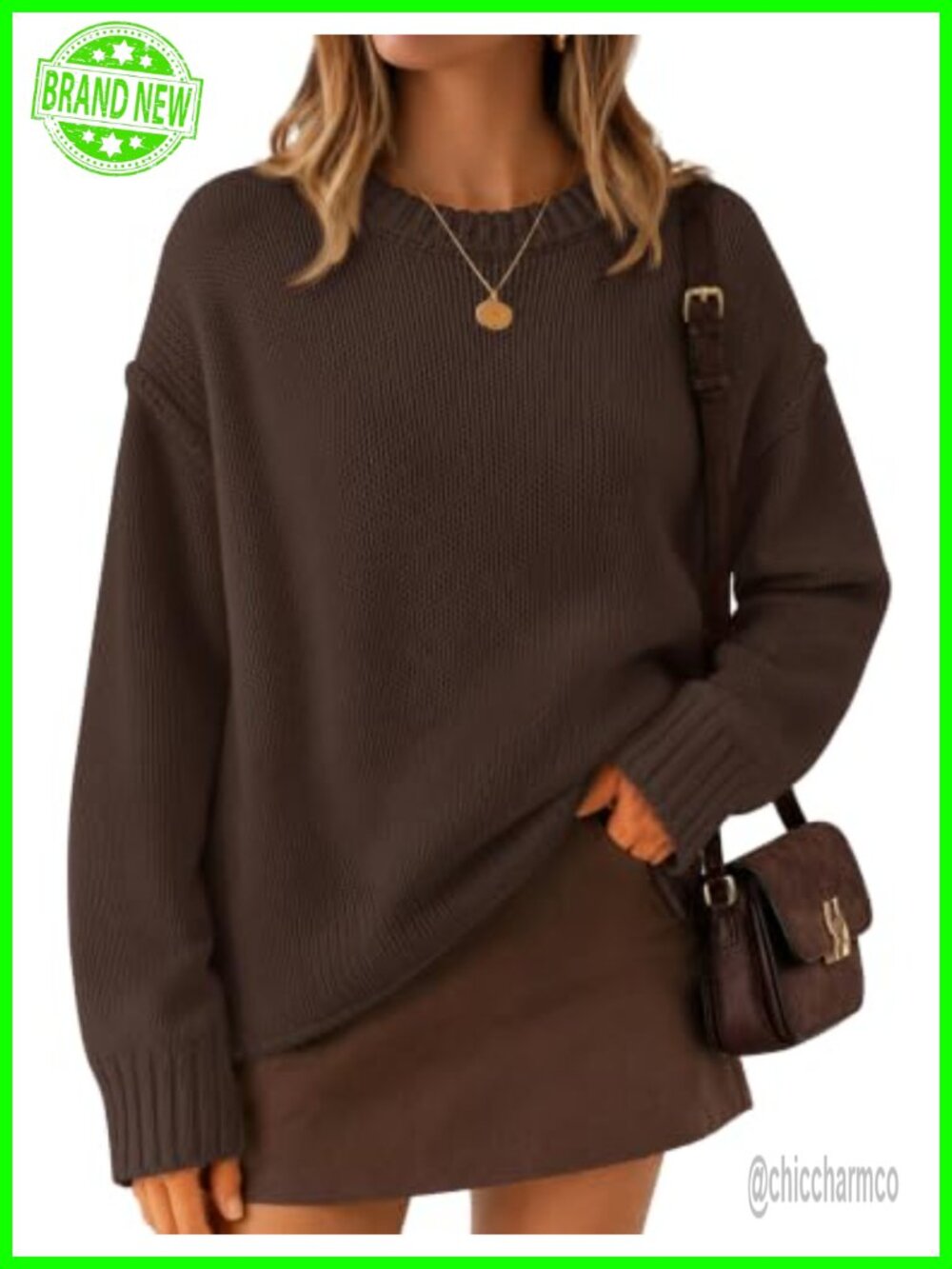 Oversized Chunky Knit Crewneck Long Sleeve Pullover Sweater